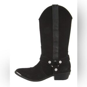 Zadig and Voltaire black suede tall cowboy harness boots French 40/US 9
